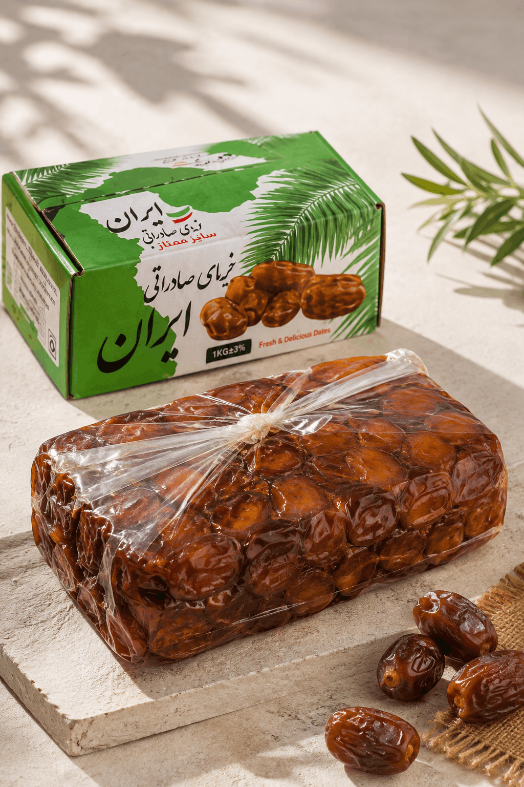 بسته اقتصادی کارتن 1 کیلویی خرمای شیره دار فشرده